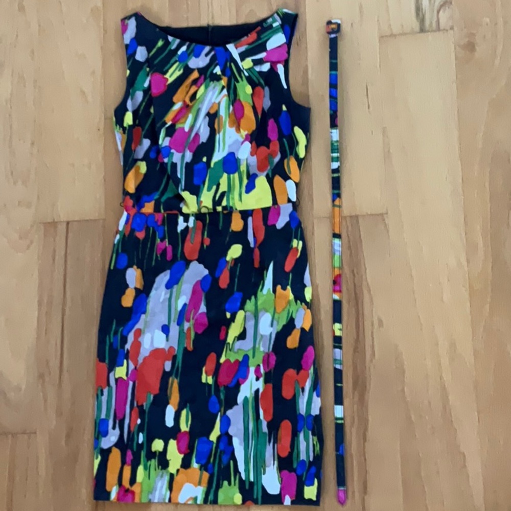 David Meister Black Floral Origami Sheath Cocktail Dress Size 0
